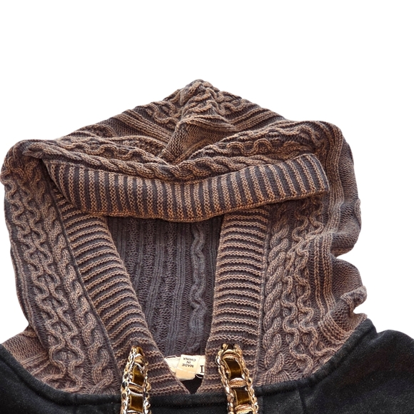 POL Rebel Lace Up Knit Hoodie Mineral Wash Brown Black Small NWOT - Picture 9 of 16